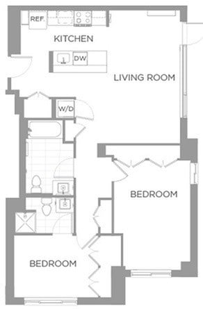 Floor plan for 2 beds, 2 baths, 1065 sqft